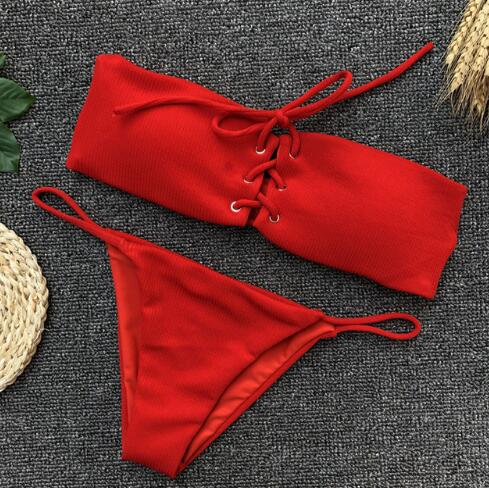 Solid color  back women's swimwear