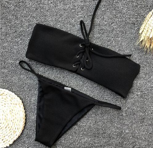 Solid color  back women's swimwear