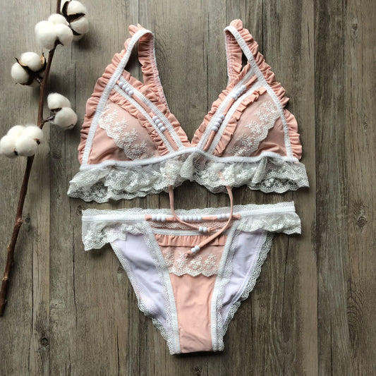 Splice lace female swimsuit Push up swimwear women