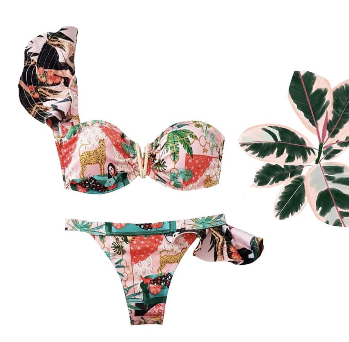 floral jungle Print Bikini Ladies Swimsuit Back Swimwear