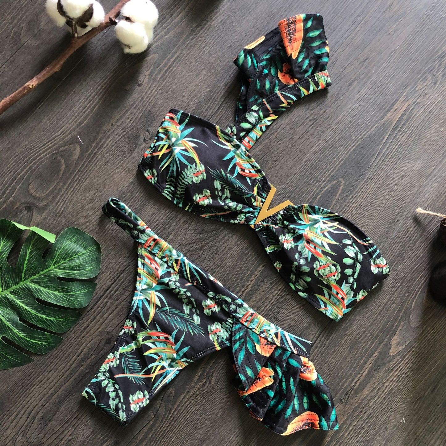 floral jungle Print Bikini Ladies Swimsuit Back Swimwear