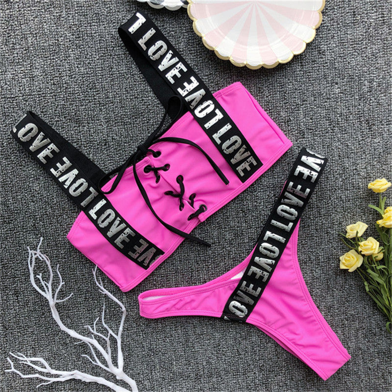 Letter Print Brazilian Bikini Ladies Swimwear Swimsuit Women