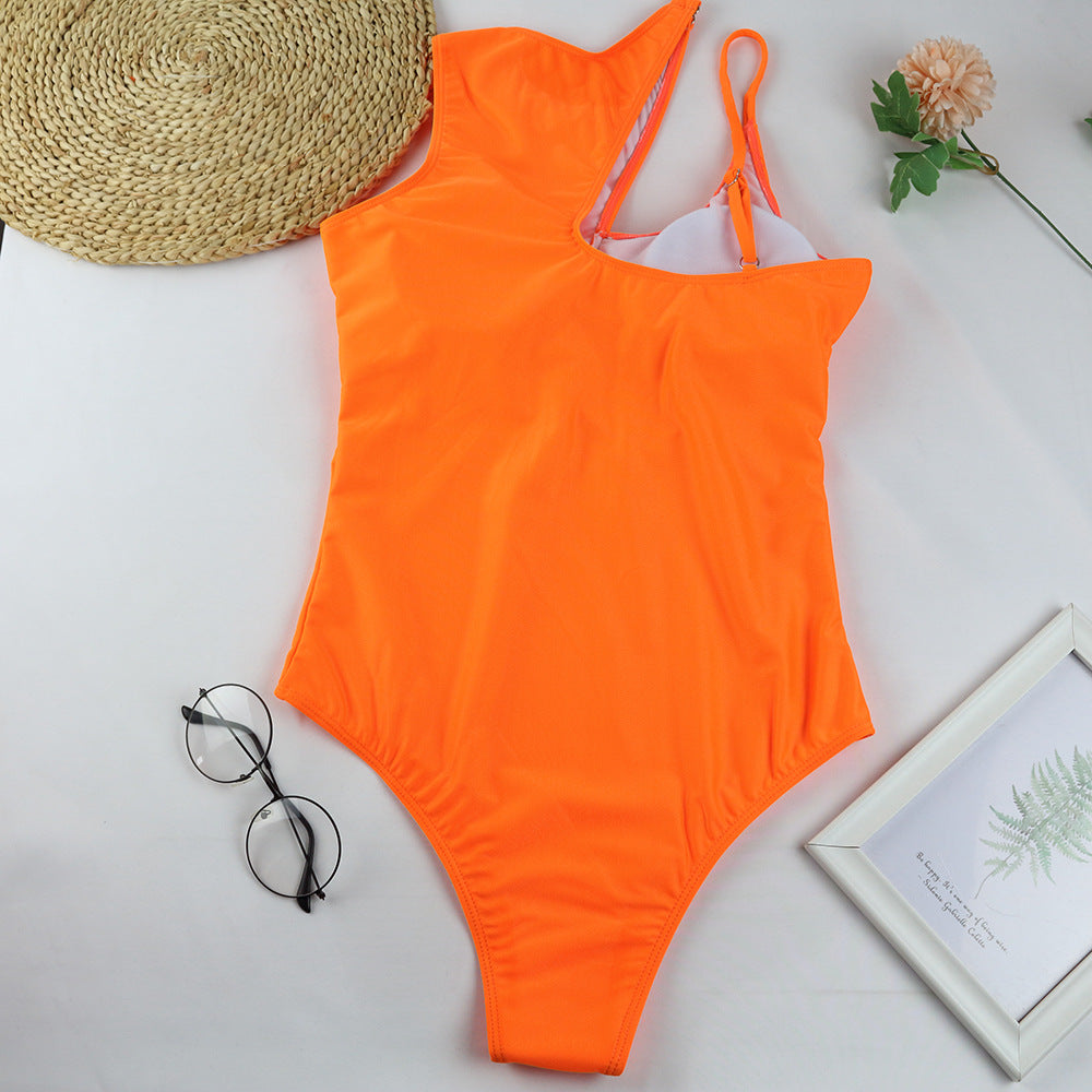 New Style Swimwear Cross-Border Hollow Solid Color One-Piece Swimsuit
