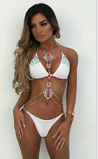Women Glitter Rhinestone Bikini Set Push Up Bra Halter Beachwear Swimsuit Thongs Bathing Suit Swimwear