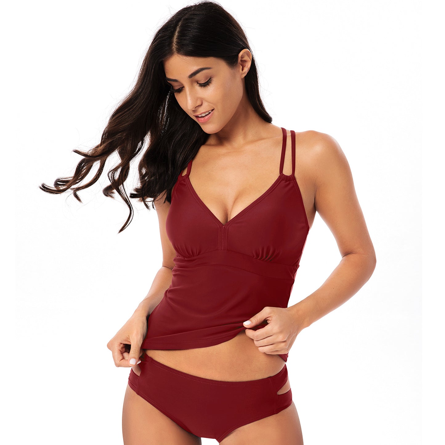 Solid color swimwear female split swimsuit