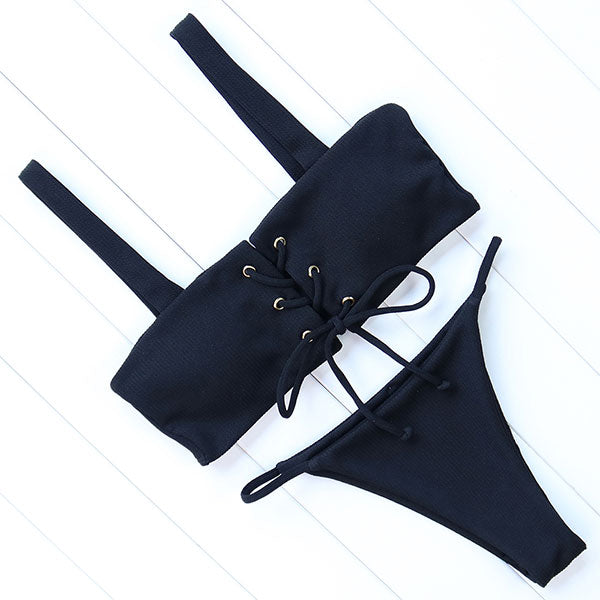 Solid color  back women's swimwear