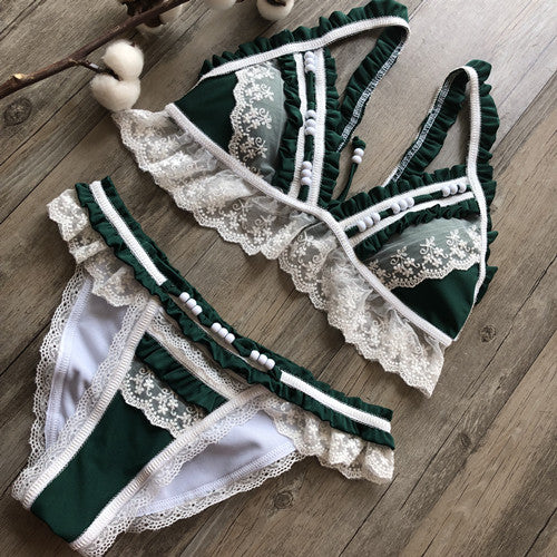 Splice lace female swimsuit Push up swimwear women