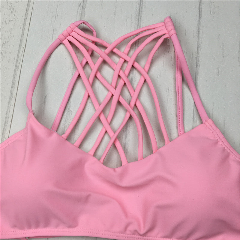 New cut out Bikinis Sexy pink bandage cut out Halter bikini swimsuit women cross Women's swimwear swimming suit
