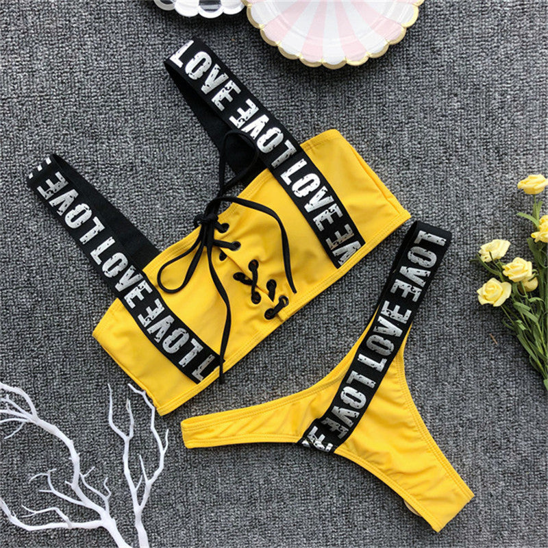 Letter Print Brazilian Bikini Ladies Swimwear Swimsuit Women