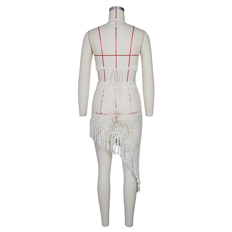 Women's Sexy Handmade Crocheted Tassel Casual Suit Beach Swimwear Coverall