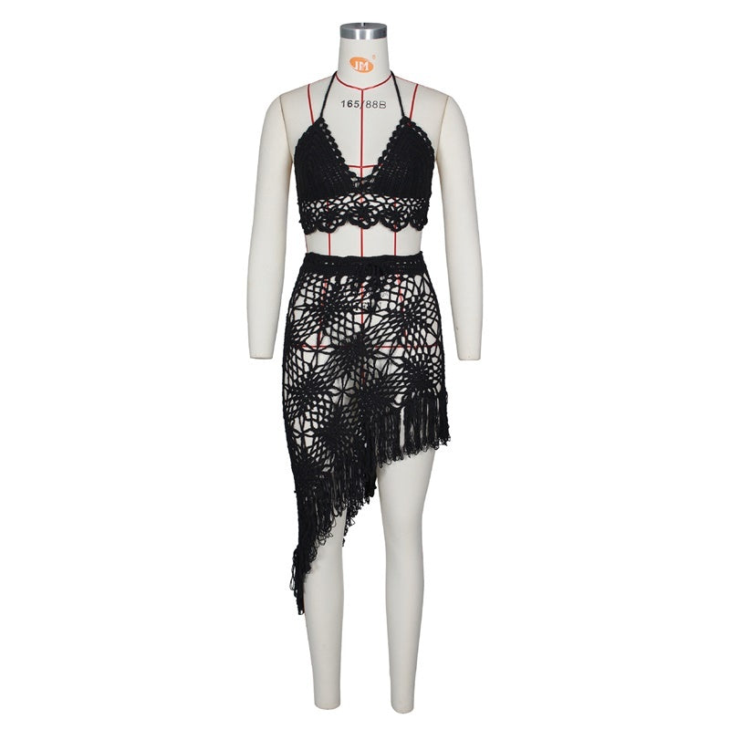 Women's Sexy Handmade Crocheted Tassel Casual Suit Beach Swimwear Coverall