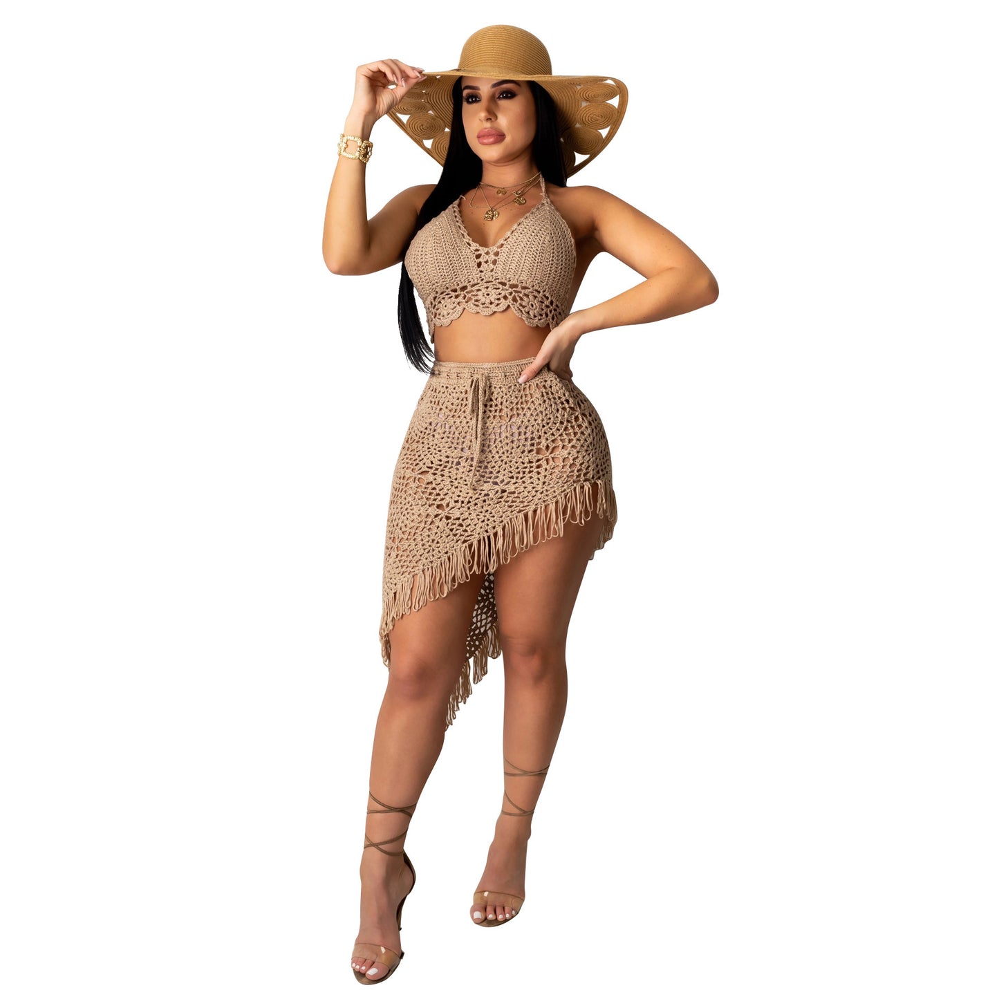 Women's Sexy Handmade Crocheted Tassel Casual Suit Beach Swimwear Coverall