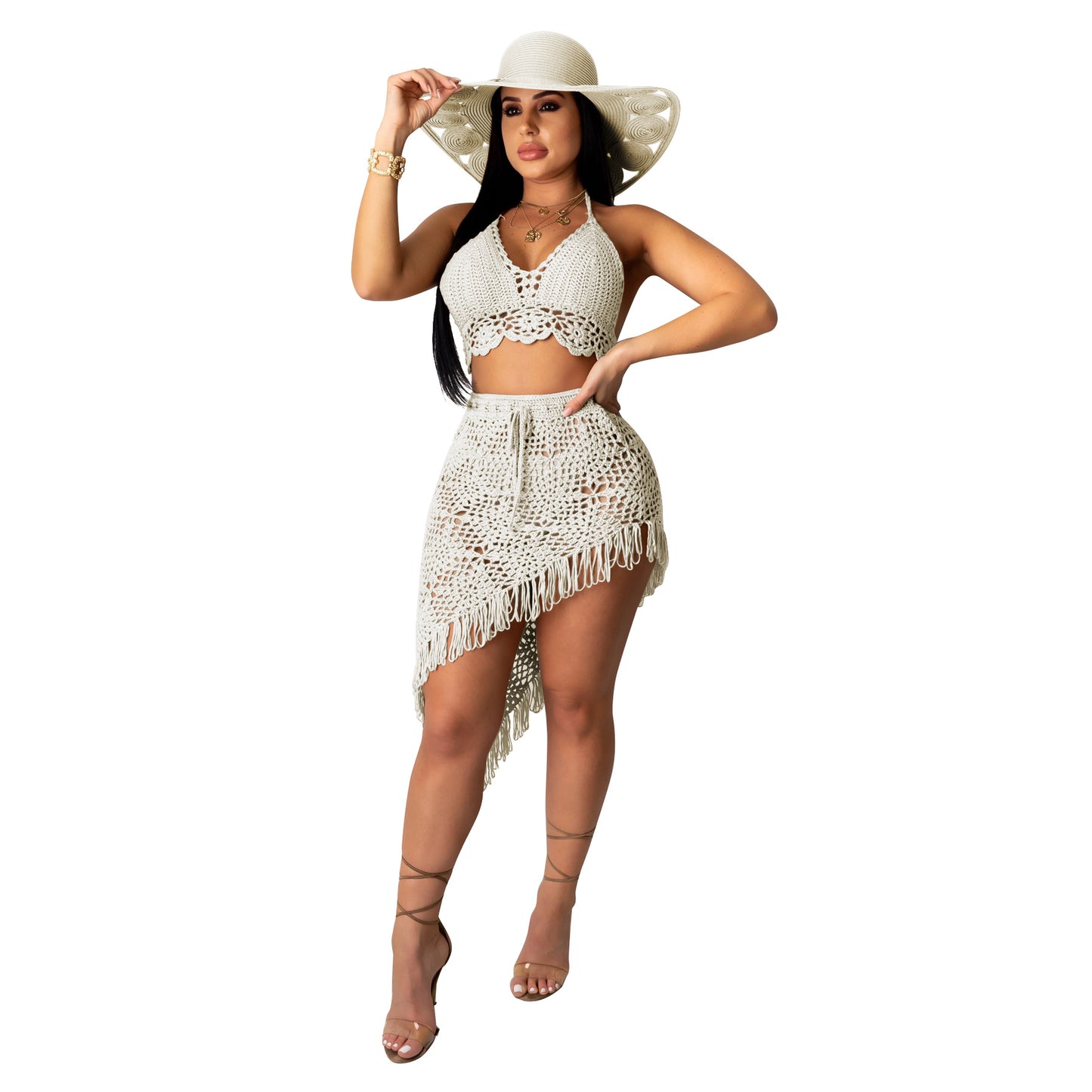 Women's Sexy Handmade Crocheted Tassel Casual Suit Beach Swimwear Coverall