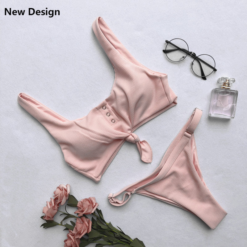 Solid color  back women's swimwear