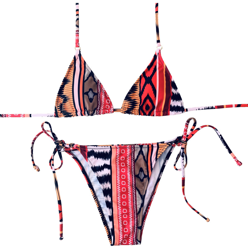 Printed Women's Backless Sexy Halter Bandage Strap Split Swimsuit Bikini Swimwear Two Piece Suits
