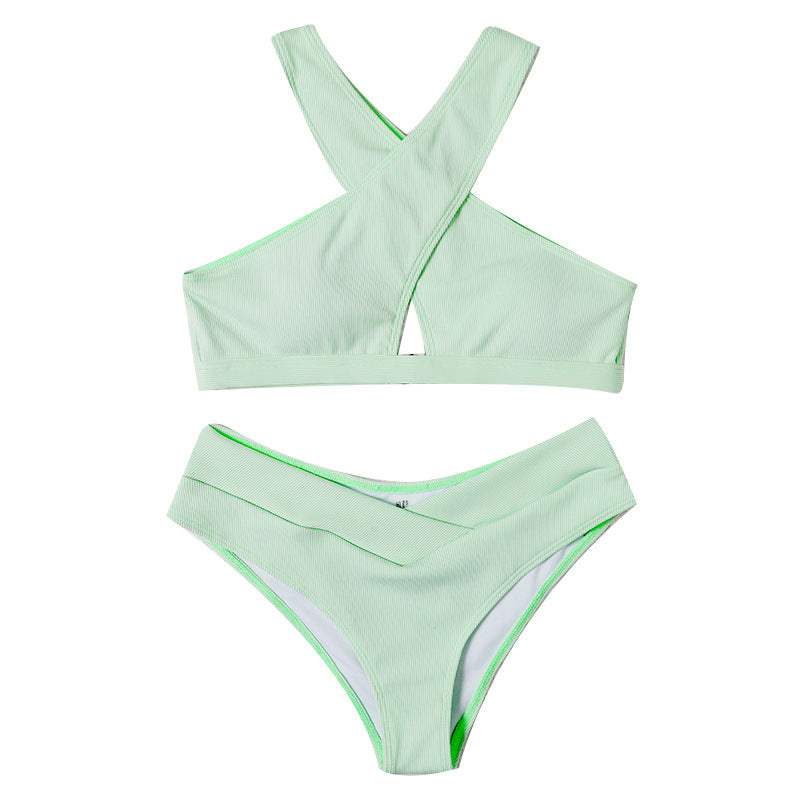 Ladies Swimwear Split Swimwear Solid Color Cross