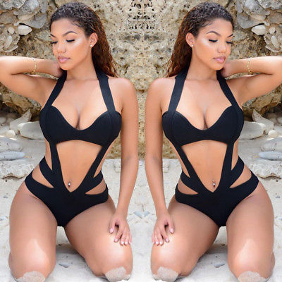 One Piece Swimsuit Women Swimwear Black Bodysuit Romper
