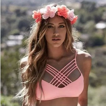New cut out Bikinis Sexy pink bandage cut out Halter bikini swimsuit women cross Women's swimwear swimming suit