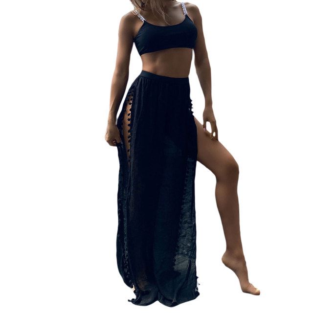 Women Beach Pants Cover Ups Swim Wears Sided High Slit