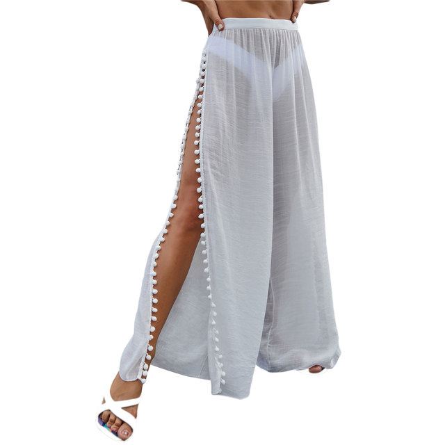 Women Beach Pants Cover Ups Swim Wears Sided High Slit
